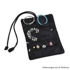 Eleganter Schmuckorganizer aus Satin mit Stickerei und 5 Premium-Poliertüchern, 20 x 9 cm, Schwarz