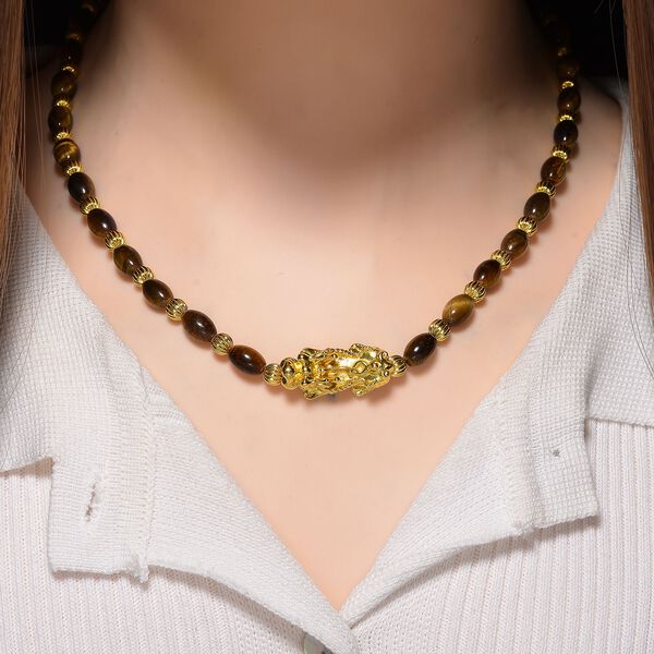 Tigerauge Halskette ca. 45cm + 5cm extender, gelb vergoldet ca. 50.00 ct image number 2