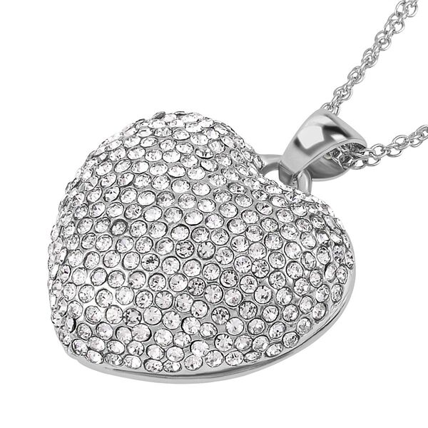 Weißer Kristall-Herz-Anhänger mit 73cm Kette in Silberton image number 3