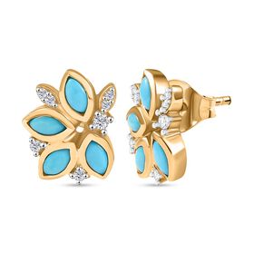 Der Schimmer der Natur AA Sleeping Beauty Türkis, Weißer Zirkon Ohrringe 925 Silber 750 Gelb Vergoldet ca. 0,75 ct.