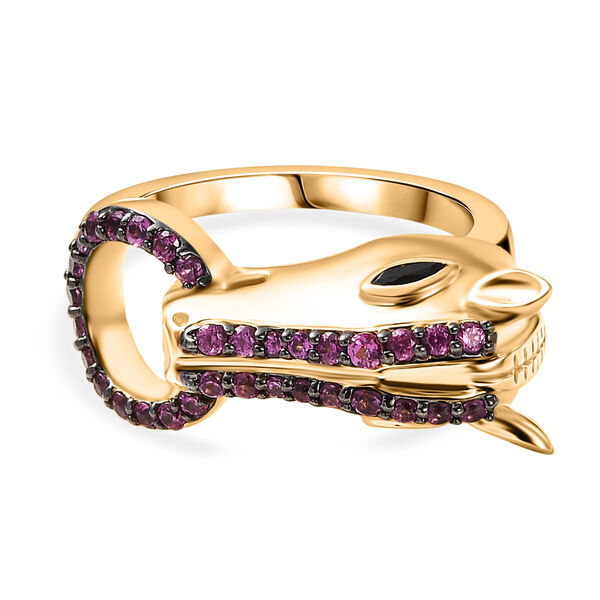 GP Trionfo Kollektion - Schwarzer Spinell, Nat&uuml;rlicher Rhodolith Granat Ring 925 Silber 750 Gelbgold Vermeil (Gr&ouml;&szlig;e 18.00) ca. 0.72 ct