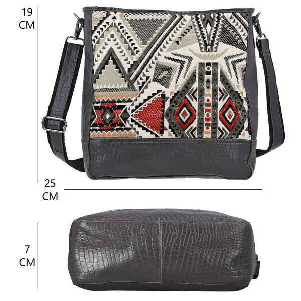 Crossbody Bag aus echtem Leder und Jacquard mit Krokopr&auml;gung, schwarz image number 18