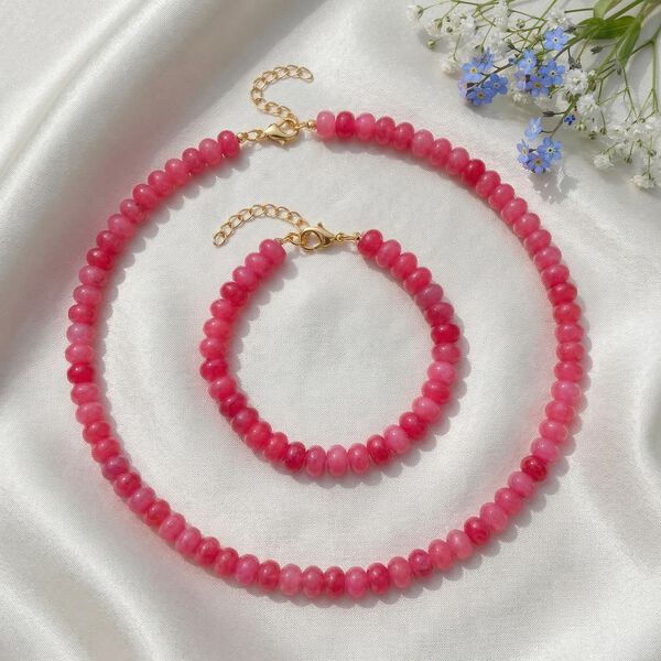 Rosa Quarzit 45+5cm Halskette und 17+5cm Armband image number 2
