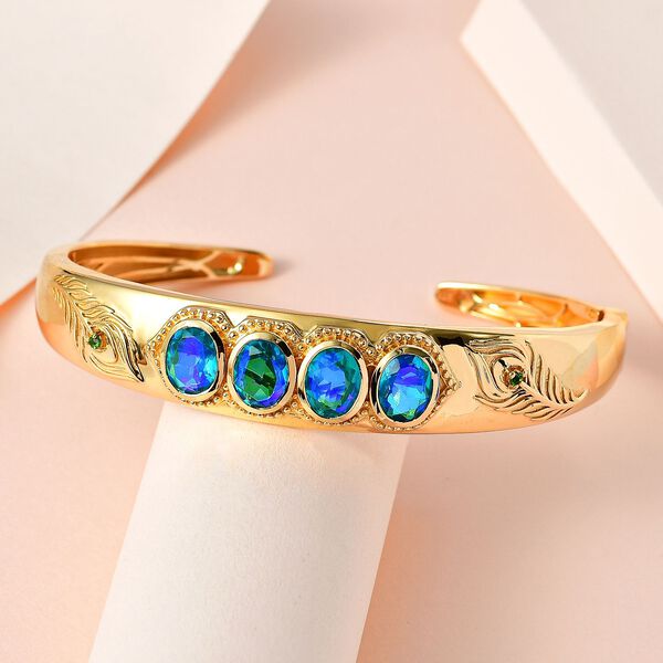 Paraiba Pfau Triplett Quarz und nat&uuml;rlicher Chromdiopsid-Armreif, 19cm - 8,68 ct. image number 1