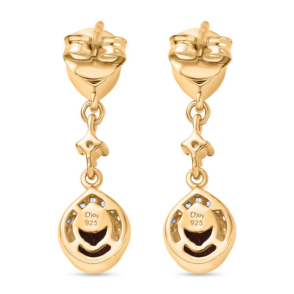 D'Joy AA Nat&uuml;rlicher Rhodolith Granat, Wei&szlig;er Zirkon Ohrringe 925 Silber 750 Gelb Vergoldet ca. 1,98 ct. image number 3