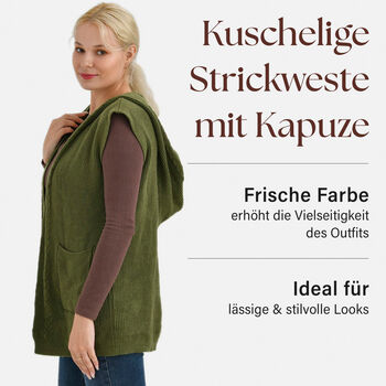 Damen Strickweste mit Kapuze und Taschen, Einheitsgr&ouml;&szlig;e, gr&uuml;n