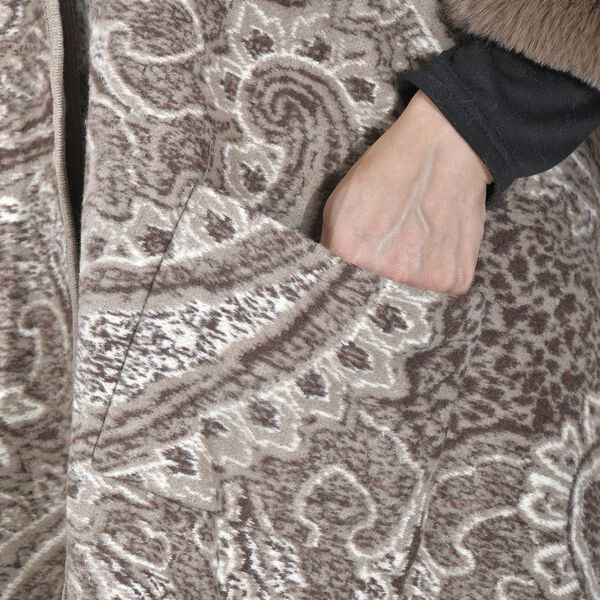 LA MAREY - Kunstfell Poncho mit Kapuze, One Size, Braun image number 7