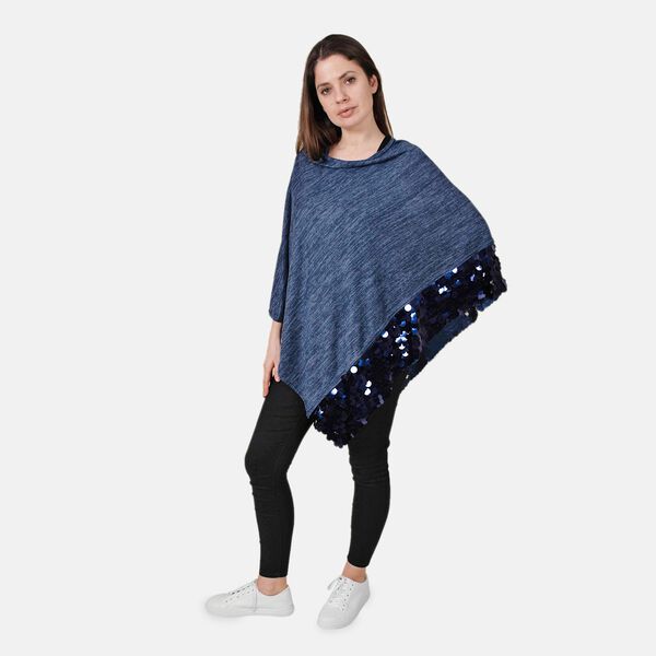 TAMSY: Poncho mit Pailletten-Bord&uuml;re, Einheitsgr&ouml;&szlig;e, Dunkelblau&nbsp; image number 2
