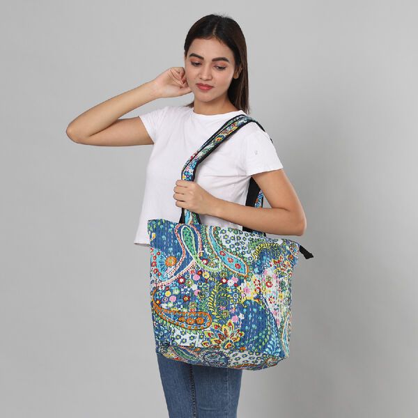 Kantha Schultertasche f&uuml;r Damen, Blau image number 2