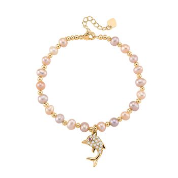 Mehrfarbige S&uuml;&szlig;wasser Perle (4-5 mm), Zirkonia Armband ca. 18cm + 5cm Extender, Nickelfreies Messing Ros&eacute;gold Vermeil