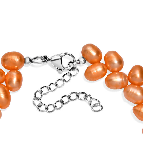 S&uuml;&szlig;wasserperlen-Armband, orange gef&auml;rbt, Tropfenform, ca. 19 cm, Edelstahl image number 4