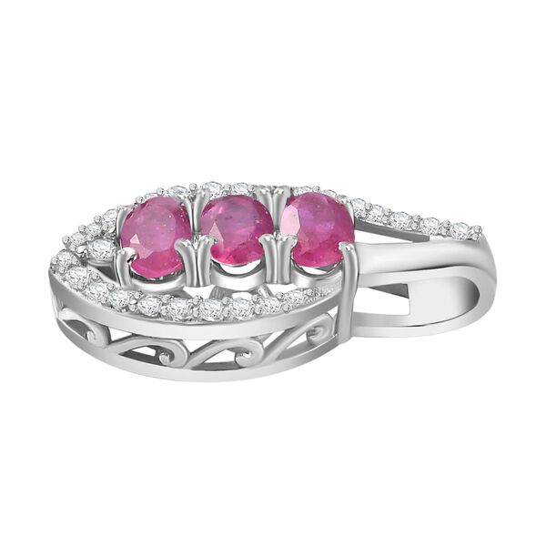 Afrikanischer Rubin (Fissure gefüllt), Weißer Zirkon Anhänger 925 Silber platiniert ca. 1,28 ct. image number 4