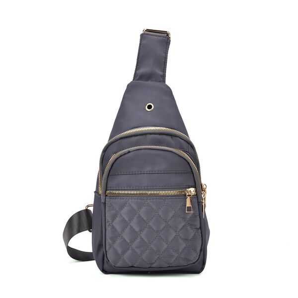 Gesteppte Nylon-Sling-Bag - Karo-Design, RFID-Schutz, Kopfh&ouml;rerausgang, 4 Rei&szlig;verschlussf&auml;cher, verstellbarer Schultergurt, 17?x7,5?x30?cm, Gr&uuml;n
