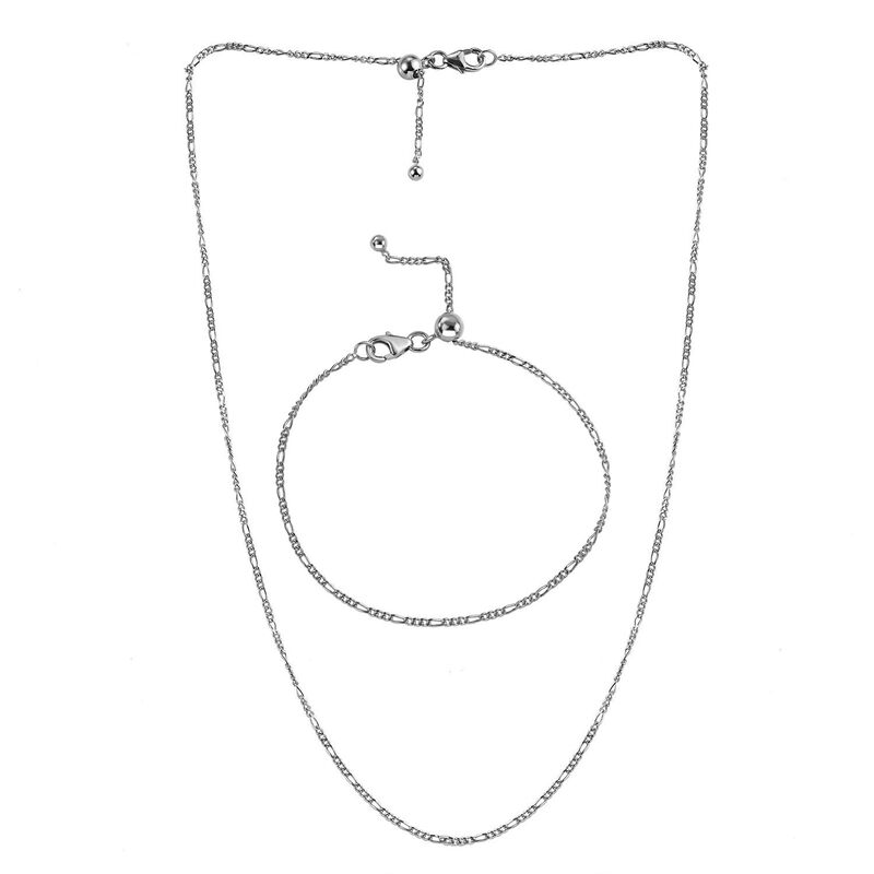 2er-Set - Figaro-Halskette und Armband , silber platiniert image number 0