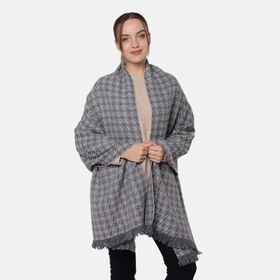 LA MAREY - Wollschal mit Hahnentrittmuster, 200x69 cm,Grau