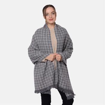 LA MAREY - Wollschal mit Hahnentrittmuster, 200x69 cm,Grau