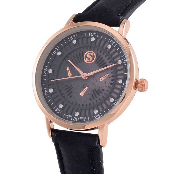 Strada - Japanisches Uhrwerk, wei&szlig;er Kristall, 23 cm, ros&eacute;vergoldet, brauner Riemen image number 3