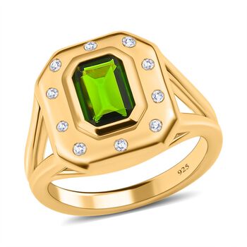 Nat&uuml;rlicher Chromdiopsid, Wei&szlig;er Zirkon Ring, 925 Silber vergoldet (Gr&ouml;&szlig;e 17.00) ca. 1.61 ct