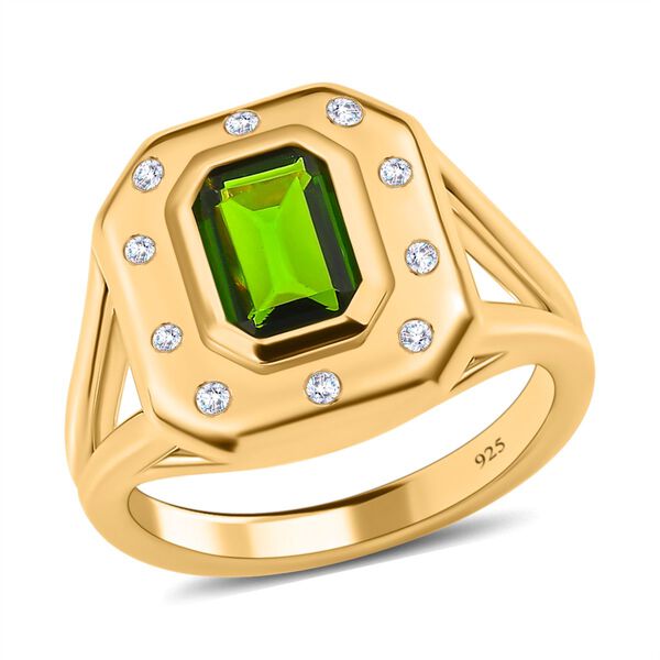 Nat&uuml;rlicher Chromdiopsid, Wei&szlig;er Zirkon Ring, 925 Silber vergoldet (Gr&ouml;&szlig;e 17.00) ca. 1.61 ct image number 4