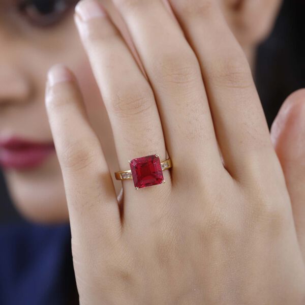 Magenta Rosa Triplet Quarz, wei&szlig;er Topas Ring, 925 Silber vergoldet (Gr&ouml;&szlig;e 17.00) ca. 6.23 ct image number 2