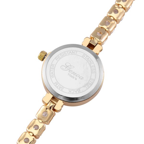 Genoa Time V2 - PC21S Japanisches Uhrwerk, Gehäuse mit weißen Kristallakzenten und PNP-Goldplattierung, rundes Zifferblatt mit weißen Ziffern und Kristallen, weißen Zirkonia und Kristallen image number 6