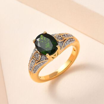 Nat&uuml;rlicher Chromdiopsid, wei&szlig;er Zirkon Ring, 925 Silber Gelbgold Vermeil (Gr&ouml;&szlig;e 18.00) ca. 2.19 ct
