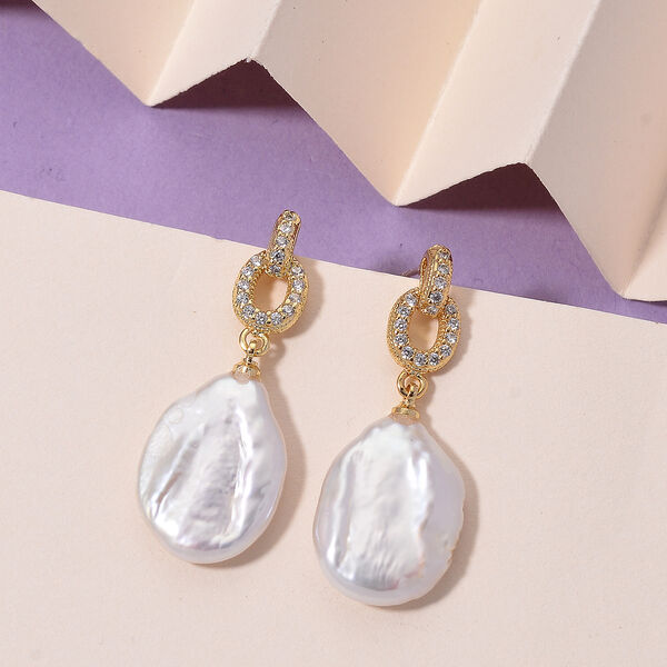 Weiße Keshi Perle, Weißer Zirkonia Ohrringe Nickelfreies Messing Standard image number 1