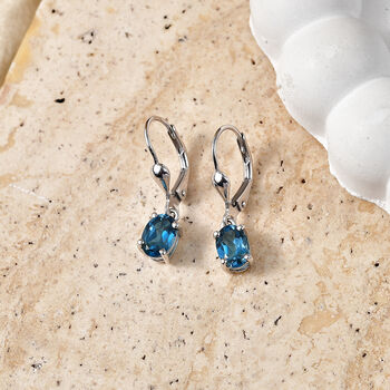 D'Joy Zertifizierter London Blau Topas Ohrringe 925 Silber Rhodiniert ca. 1,96 ct.
