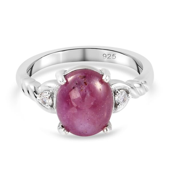 Rubin Stern und Zirkon Solit&auml;r Ring 925 Silber Platin-&Uuml;berzug image number 6