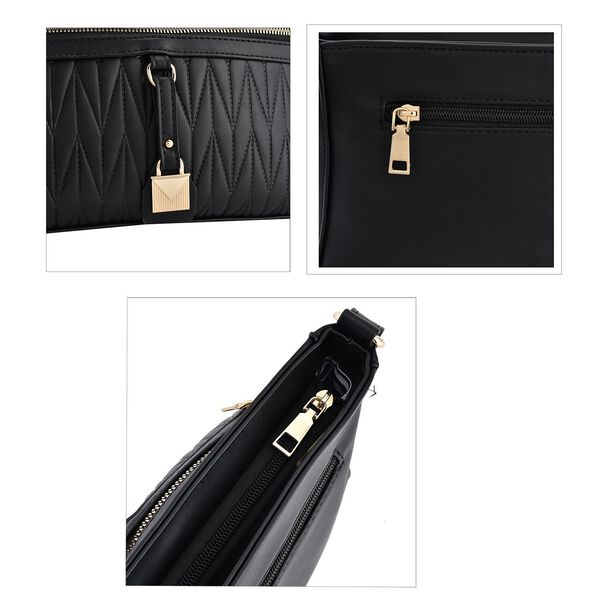 Schultertasche aus Kunstleder, mit mehreren Fächern, Schwarz image number 5