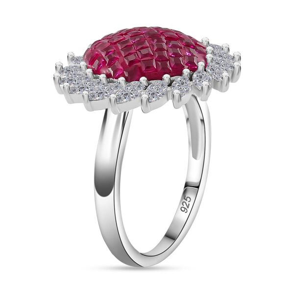Rubin-Farbe und wei&szlig;er Zirkonia Halo Ring image number 5