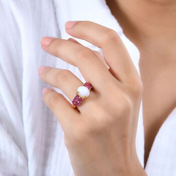 AA nat&uuml;rlicher, &auml;thiopischer Welo Opal, Zirkon und afrikanischer Rubin-Ring - 3,12 ct.