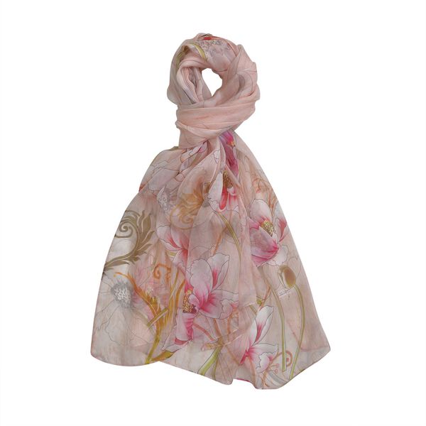 LA MAREY - bedruckter Seidenschal, 180x110 cm, florales Muster, Cr&egrave;me
