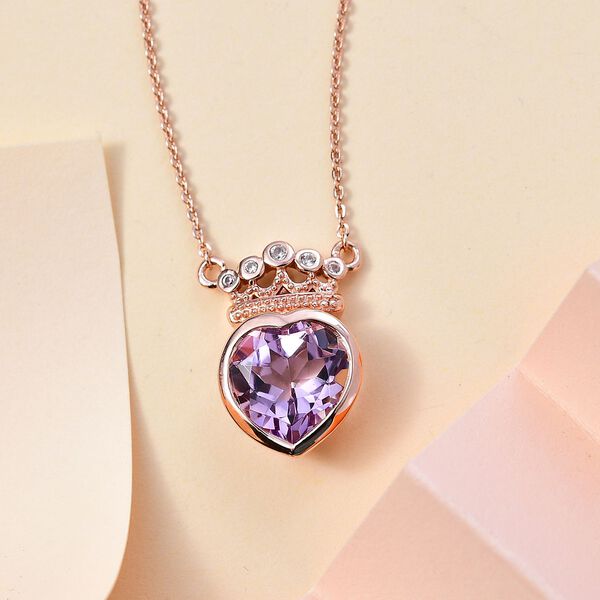 Rose De France Amethyst, Wei&szlig;er Zirkon Halskette ca. 45 cm 925 Silber 750 Ros&eacute;gold Vermeil ca. 3.69 ct image number 2