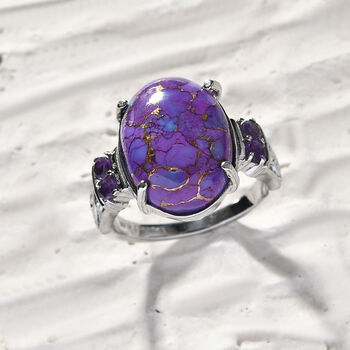 Lila T&uuml;rkis, Afrikanischer Amethyst Ring 316L Edelstahl (Gr&ouml;&szlig;e 16.00) ca. 10.06 ct