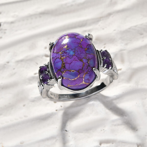 Lila T&uuml;rkis, Afrikanischer Amethyst Ring 316L Edelstahl (Gr&ouml;&szlig;e 16.00) ca. 10.06 ct image number 1