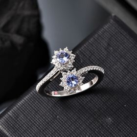 Tansanit, Weißer Zirkon Ring 925 Silber rhodiniert (Größe 20.00) ca. 1,06 ct