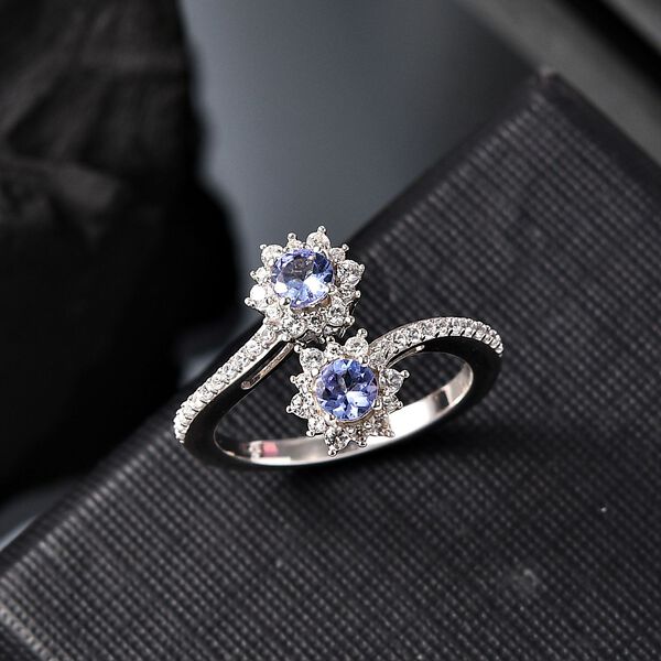 Tansanit, Weißer Zirkon Ring 925 Silber rhodiniert (Größe 20.00) ca. 1,06 ct image number 2