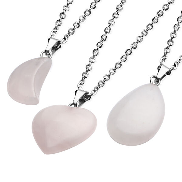 3er- Set Rosenquarz-Anh&auml;nger mit Kette, ca. 50 cm, Edelstahl ca. 24,30 ct image number 3