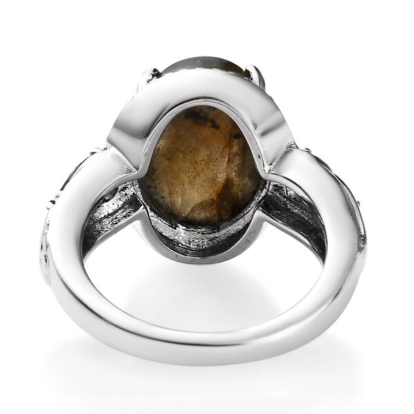 Labradorit und afrikanischer Amethyst-Ring, Edelstahl  ca. 6,39 ct image number 5