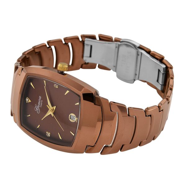 GENOA - Armbanduhr mit Datumsanzeige, Japanische-Uhrwerk mit Weißer Kristall, Wolframstahlgehäuse, Reiner Edeslstahl, Champagner image number 5