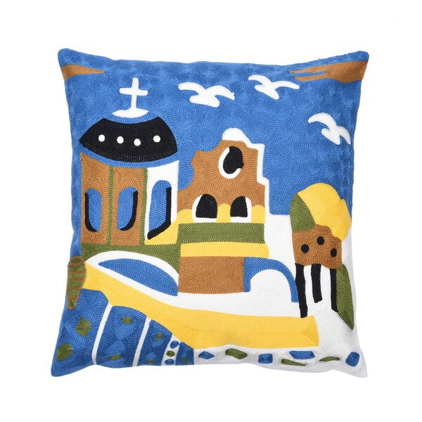 Kissenbezug mit Picasso-inspirierter Stickerei, 100% Baumwolle, 43x43cm, Stadt image number 1