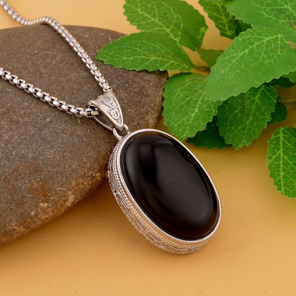 2er Set, Schwarzer Turmalin Anh&auml;nger mit Kette im Schmuckset, Edelstahl ca. 62,00 ct image number 2