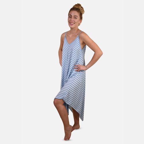 Gestreiftes Sommerkleid mit Saum, One Size, Blau image number 1