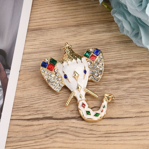 Emaillierte und mehrfarbige Kristall-Brosche, Elefantenkopf image number 2