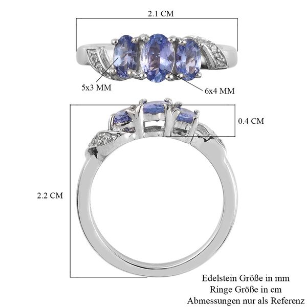 Tansanit und Zirkon 3 Stein Ring 925 Silber Platin-&Uuml;berzug image number 7