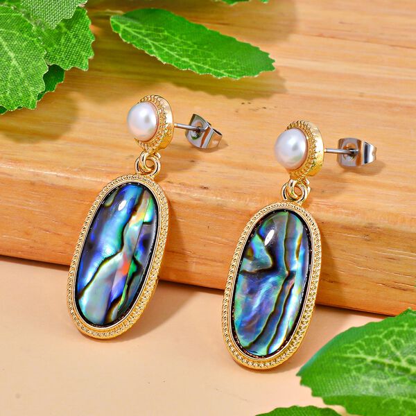 Abalone Muschel und weiße Süßwasserperle Ohrringe - 20 ct. image number 2