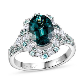 RHAPSODY zertifiziert und gepr&uuml;ft AAAA Pirineu Lagoon Tourmalin, Paraiba Turmalin und VS-EF Diamant Ring in 950 Platin - 4,37 ct.