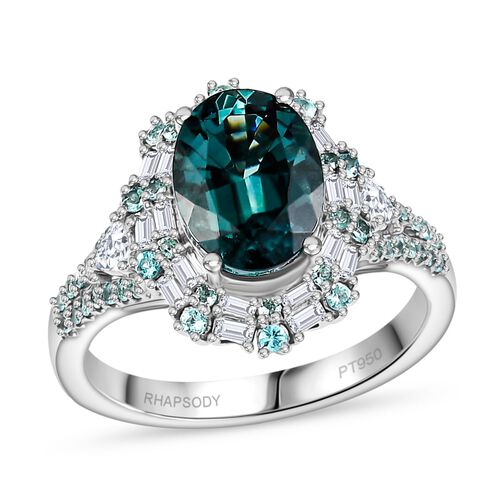 RHAPSODY zertifiziert und geprüft AAAA Pirineu Lagoon Tourmalin, Paraiba Turmalin und VS-EF Diamant Ring in 950 Platin - 4,37 ct. image number 0
