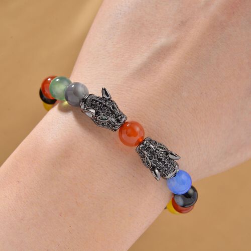 Mehrfarbiger Achat, Schwarzer Zirkonia Armband, Flexibles, Messing Schwarzes Rhodium image number 1